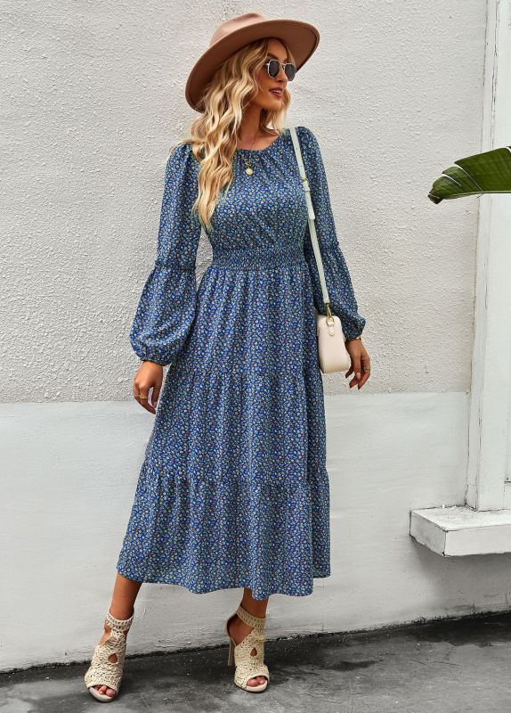 Women Floral Print Long Sleeve Midi Dress - Image 3