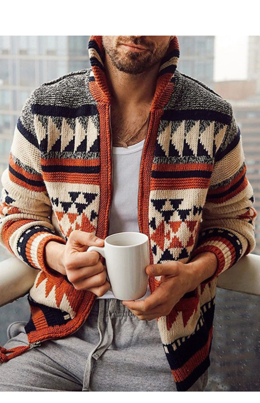 Men's Long Sleeve Lapel Outer Sweater Embroidered Stand Collar Zip Sweater - Image 2