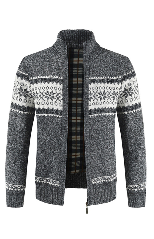 Men's New Sweater Cardigan Colorblock Standing Collar Sweater - Image 7