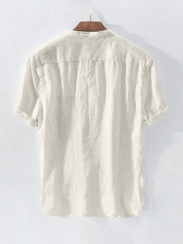 Casual Woven Mandarin Collar Men's Shirt - Image 3