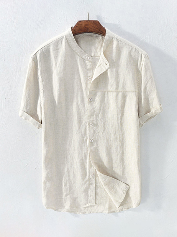 Casual Woven Mandarin Collar Men's Shirt - Image 4