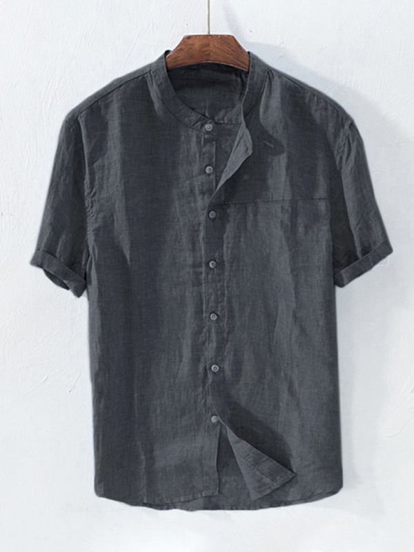 Casual Woven Mandarin Collar Men's Shirt - Image 7
