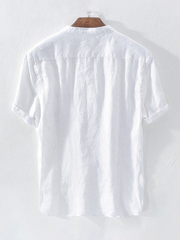 Casual Woven Mandarin Collar Men's Shirt - Image 2