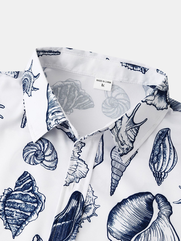 Men's Beach Seashell Print Button-Up Shirt - Image 5