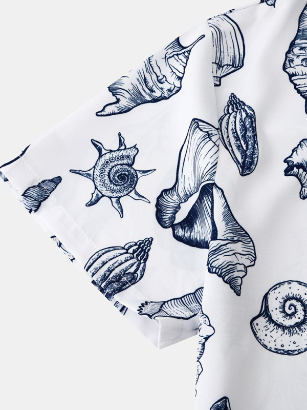 Men's Beach Seashell Print Button-Up Shirt - Image 4