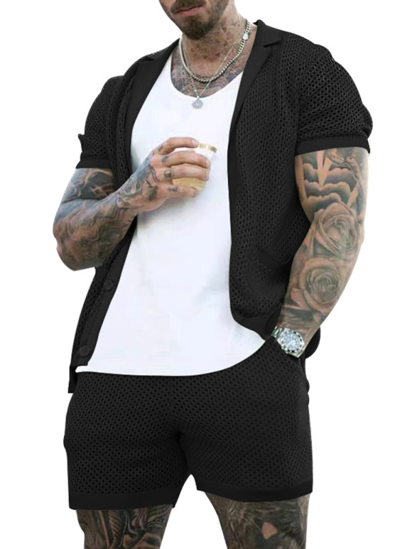Short-sleeved shorts Knit lapel cardigan Short-sleeved men's suit - Image 5