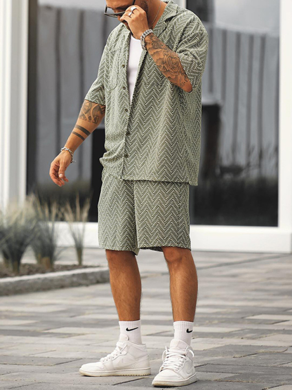 Men's casual holiday short -sleeved shirt shorts printed set - Image 3