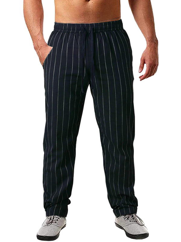 Men's vertical striped lace-up elastic waist beach pants casual trousers - Image 4