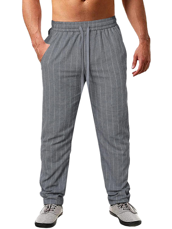 Men's vertical striped lace-up elastic waist beach pants casual trousers - Image 5