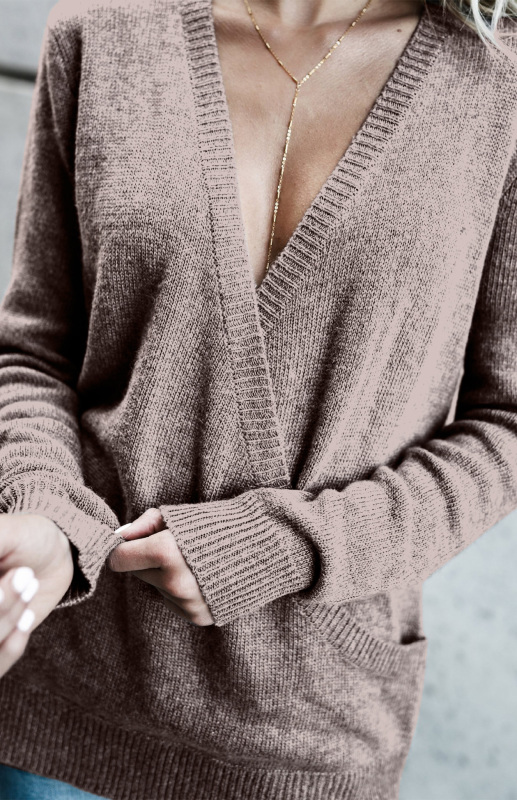 Women's Wool Knitted Long-Sleeved Big V-Neck Long-Sleeved T-Shirt Women's Loose Clothing - Image 8