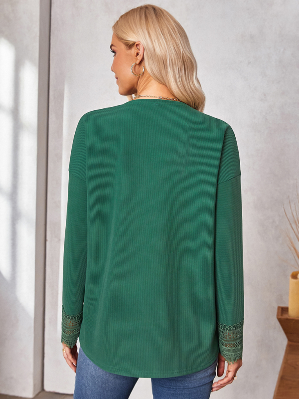 Women's fashion knitted lace V-neck bottoming shirt - Image 10