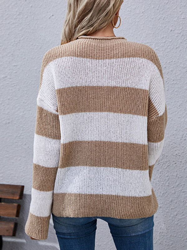 Women's Fashion Long Sleeve Striped Turtleneck Sweater - Image 4