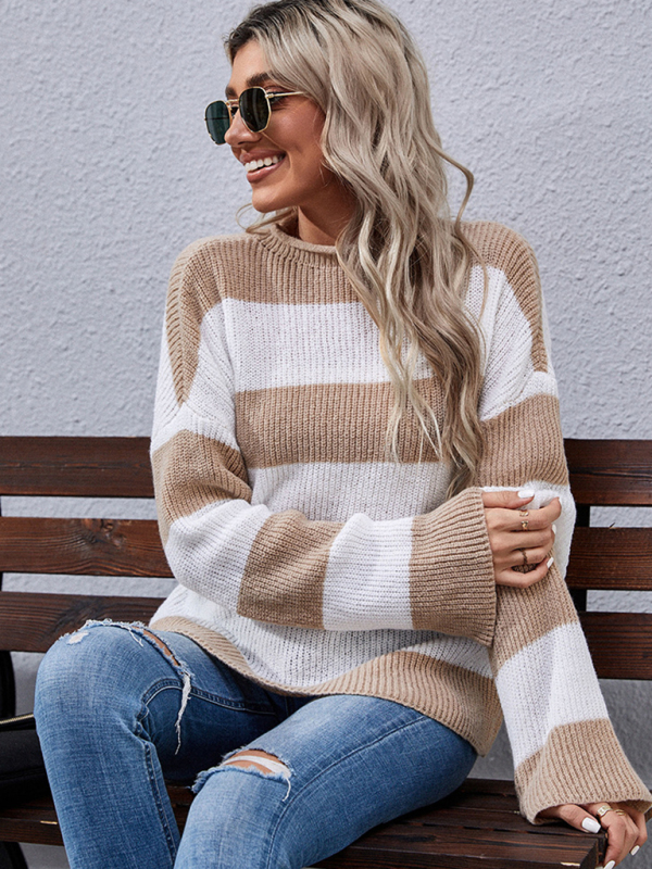 Women's Fashion Long Sleeve Striped Turtleneck Sweater - Image 2