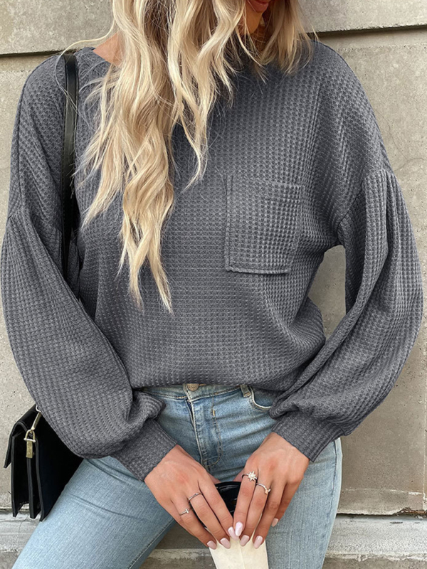 Top Long Sleeve Grey Open Back Cutout Knit Sweater - Image 11