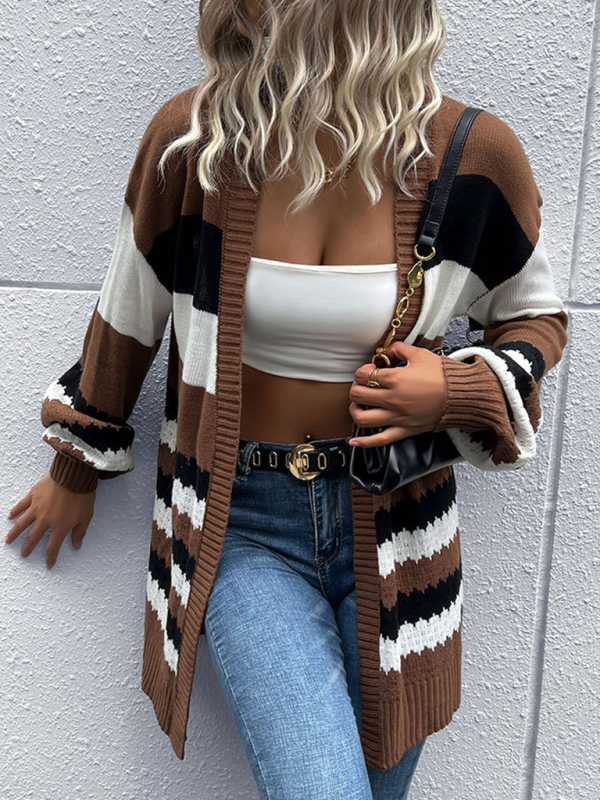 women's fashion coat color block long sleeve sweater cardigan - Image 5