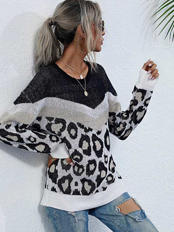 women's loose European and American mid-length round neck knitted sweater - Image 2