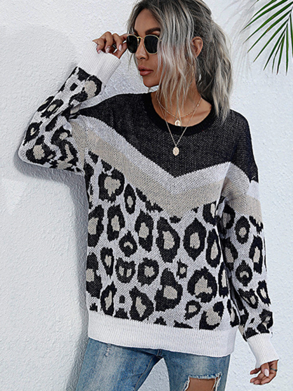 women's loose European and American mid-length round neck knitted sweater - Image 3
