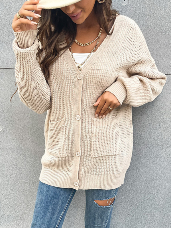 women's button pocket cardigan knitted sweater coat - Image 3
