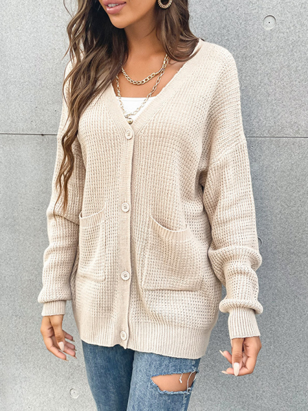 women's button pocket cardigan knitted sweater coat - Image 4