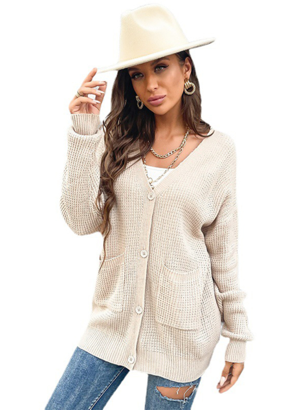 women's button pocket cardigan knitted sweater coat - Image 2