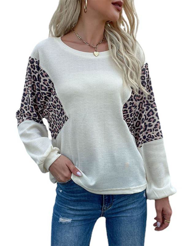 loose crew neck bottoming leopard print knitted sweater - Image 2