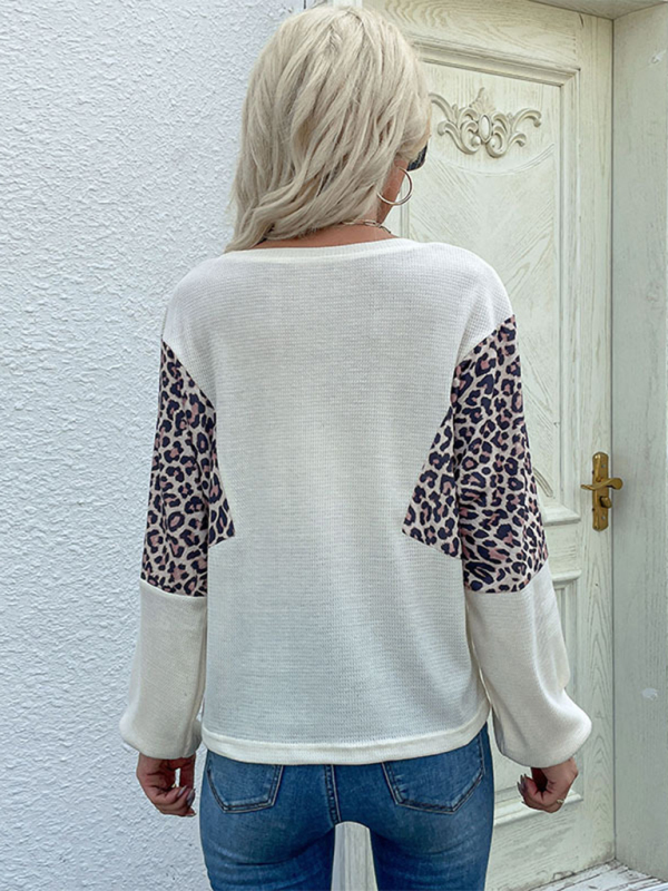 loose crew neck bottoming leopard print knitted sweater - Image 3
