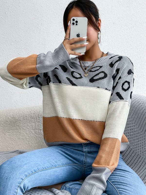 Women's Long Sleeve Leopard Contrast Knit Sweater - Image 3