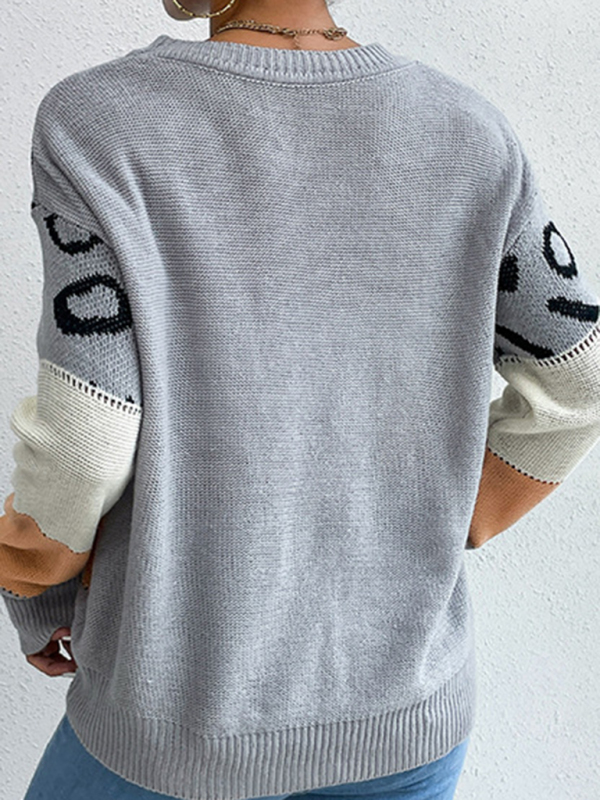 Women's Long Sleeve Leopard Contrast Knit Sweater - Image 5