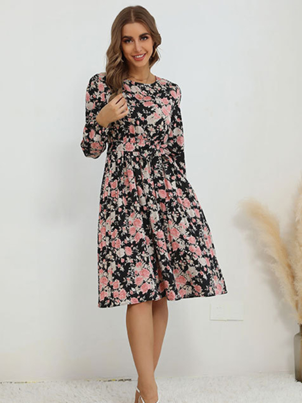 Floral Print Vintage Long Sleeve Dress - Image 4