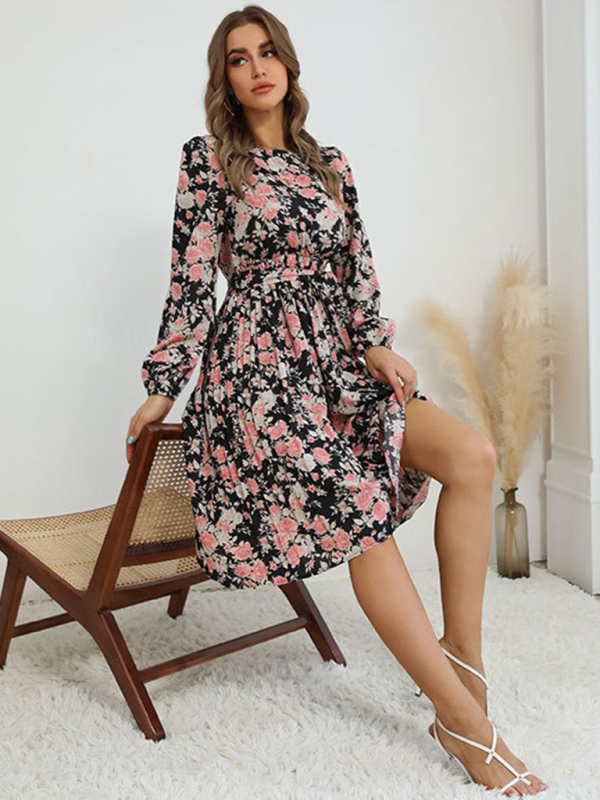 Floral Print Vintage Long Sleeve Dress - Image 5