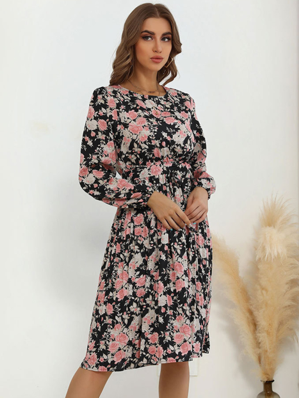 Floral Print Vintage Long Sleeve Dress - Image 3