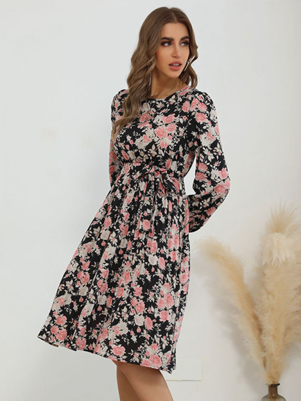 Floral Print Vintage Long Sleeve Dress - Image 2