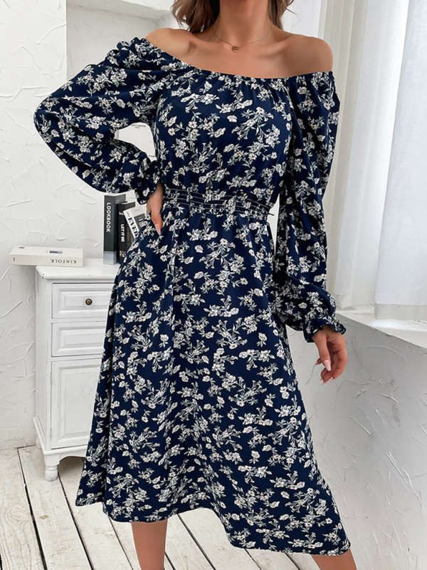Women Floral Print Long Sleeve Vacation Dress - Image 5