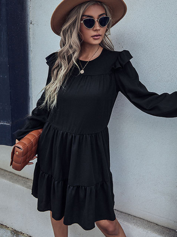 Women's Casual Ruffled Long Sleeve Dress - Image 4