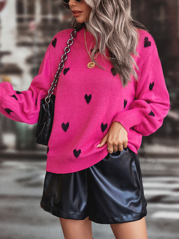 Heart Pattern Woolen Long Sleeve Sweater - Image 2
