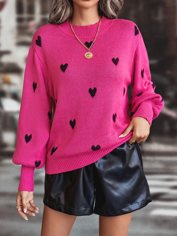 Heart Pattern Woolen Long Sleeve Sweater - Image 5