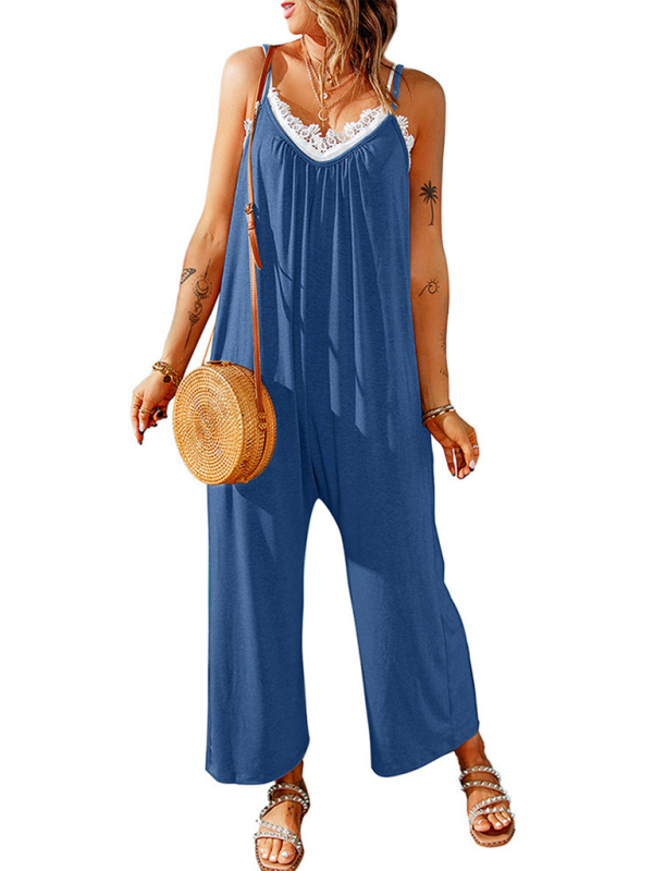 Women's casual suspenders jumpsuit loose simple wide-leg jumpsuit - Image 2