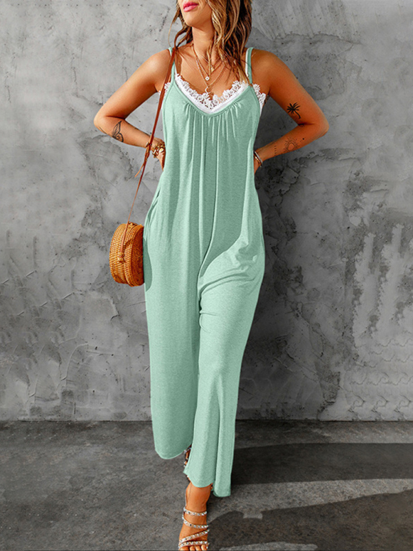 Women's casual suspenders jumpsuit loose simple wide-leg jumpsuit - Image 5
