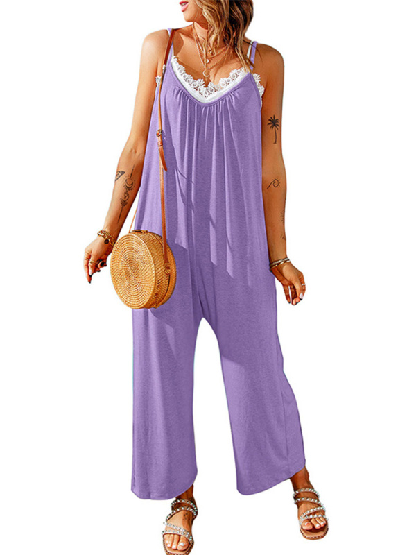 Women's casual suspenders jumpsuit loose simple wide-leg jumpsuit - Image 8