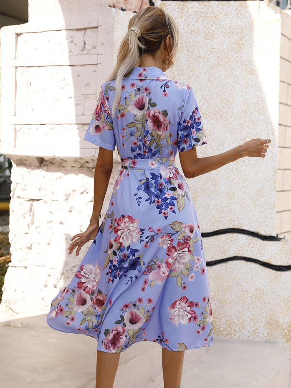 Elegant Floral Lapel Collar Knit Vacation Dress for Women - Image 15