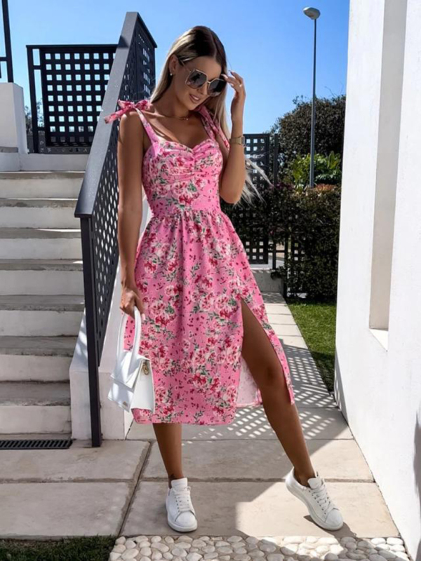 Elegant Floral Print Sleeveless Midi Dress - Image 8