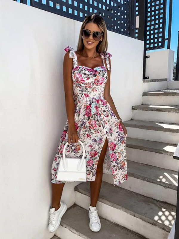 Elegant Floral Print Sleeveless Midi Dress - Image 11