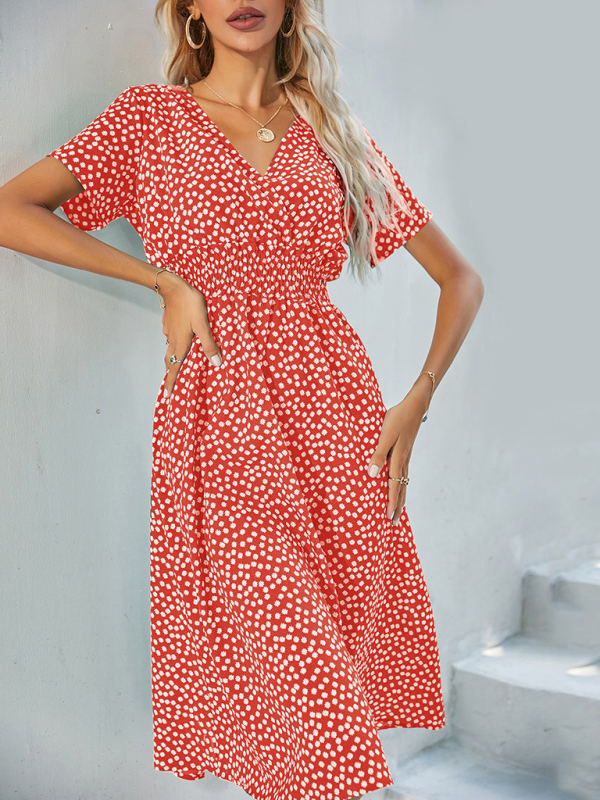 Women's Floral V-Neck Casual Midi Dress - Image 3