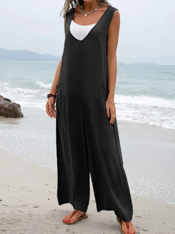 Women's Leisure Solid Knit Cotton Jumpsuit - Image 2