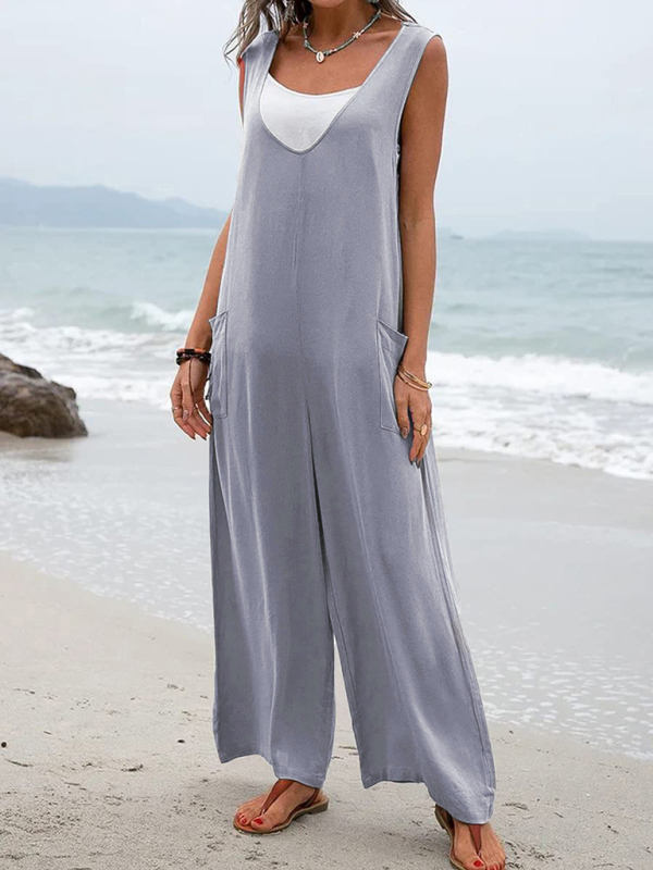 Women's Leisure Solid Knit Cotton Jumpsuit - Image 7