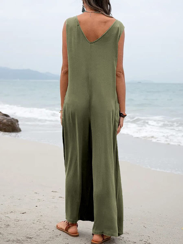 Women's Leisure Solid Knit Cotton Jumpsuit - Image 11