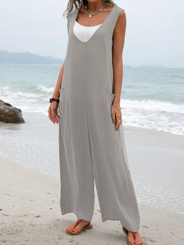 Women's Leisure Solid Knit Cotton Jumpsuit - Image 14