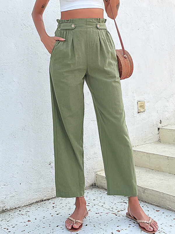 Women's Spring-Summer Solid Pocket Woven Pants - Image 3