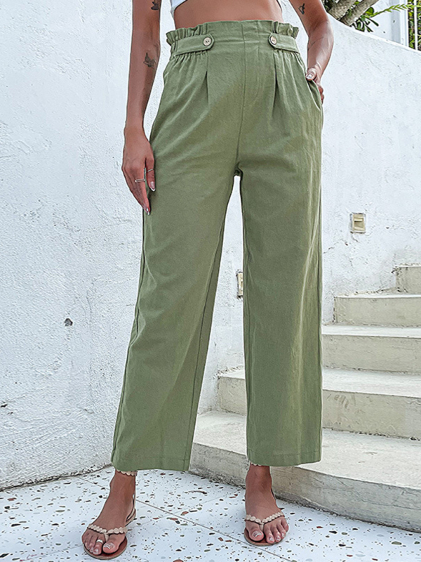 Women's Spring-Summer Solid Pocket Woven Pants - Image 5