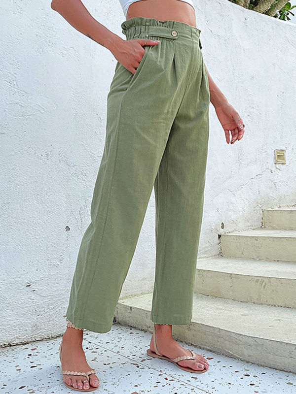 Women's Spring-Summer Solid Pocket Woven Pants - Image 4